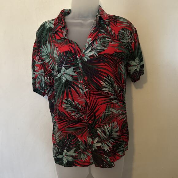 CoofAndy Shirt‎ Mens Small Tropical Hawaiian Button Up Short Sleeve Red Floral - Picture 1 of 6